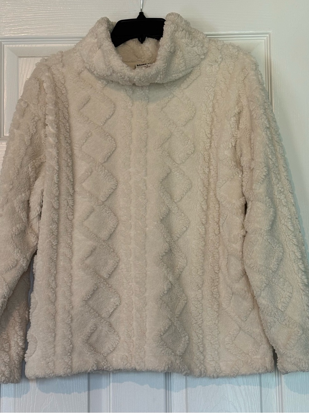Eddie Bauer Cream Sherpa Pullover with Diamond Texture